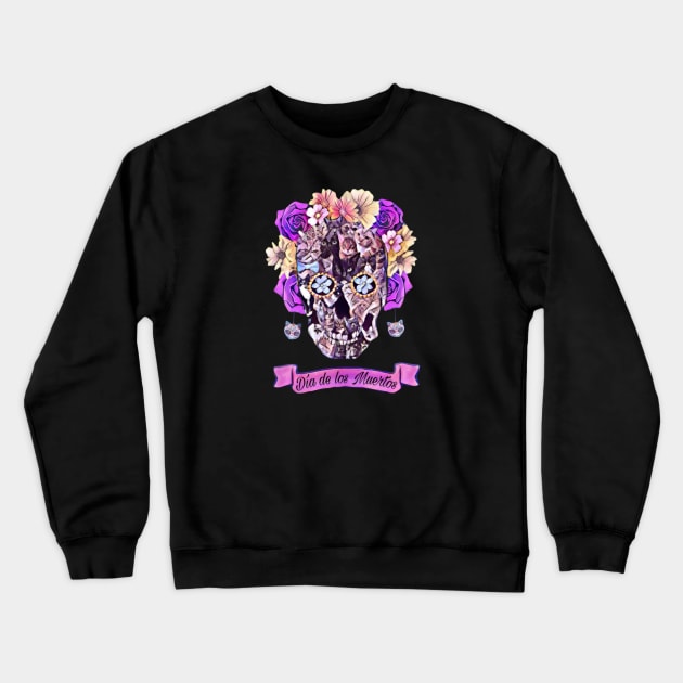 Dia de los Muertos - Cat Skull Crewneck Sweatshirt by Pete the Cat Guy